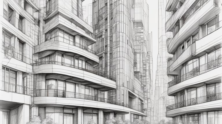 An architectural design blueprint on a table.