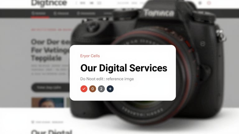 A close-up of a professional camera and branding materials, signifying the creative and marketing excellence of our digital services.