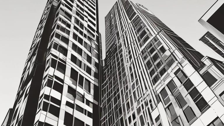 A curved facade covered in white latticework