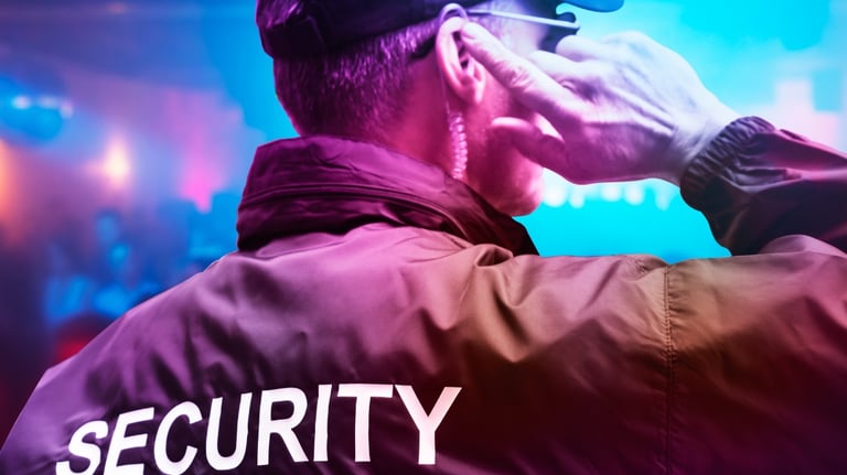 A Security Guard inside an event communicating in the radio