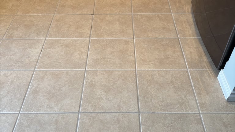 Clean and shiny ceramic kitchen floor after professional cleaning