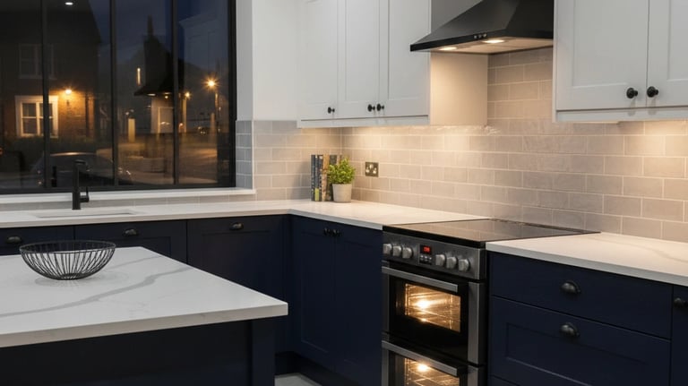 electric cooker install at night in kitchen