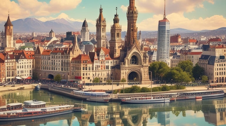 A neon sign with both English and Chinese characters illuminates against a dark background. The sign advertises a travel agency with services such as visa, tour, and ticket assistance. The surrounding area is dimly lit, with faint reflections visible.