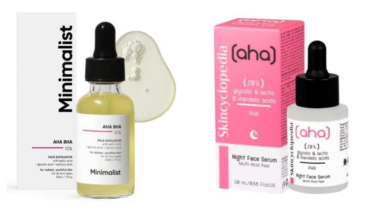 Minimalist AHA BHA Face Exfoliator and Skincyclopedia AHA Night Face Serum