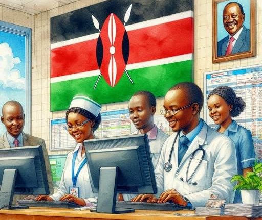 a group of doctors and nurses in a hospital analyse data