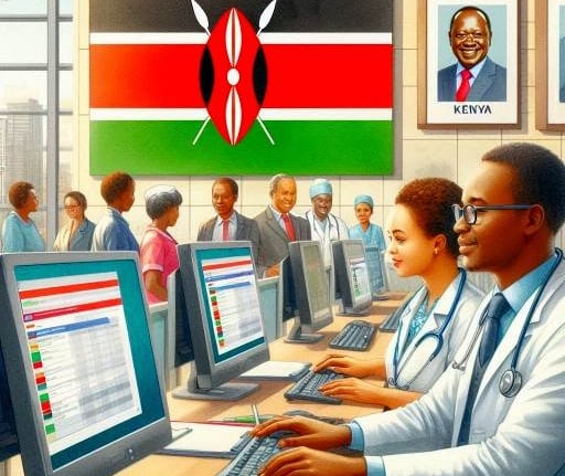 a hospital reception desk in Kenya