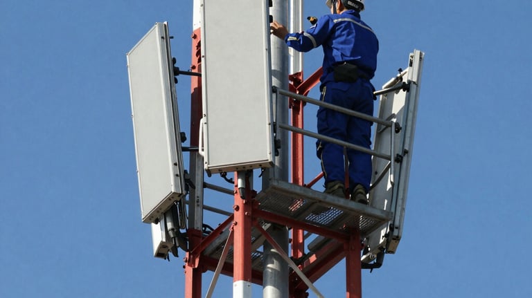 Close-up of a technician adjusting radio communication equipment in a control room.