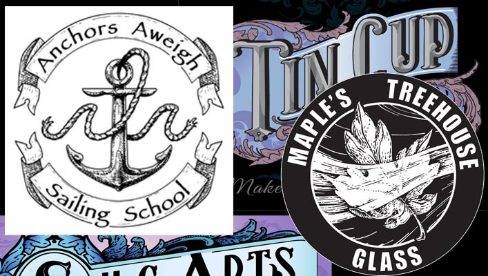 A collage of custom business logos. They focus on artistic design