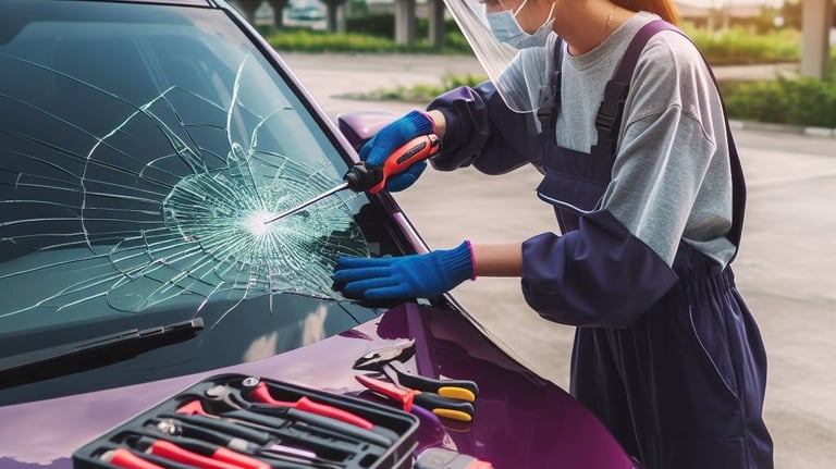 Automobilio priekinio stiklo remontas.