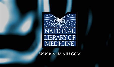 a logo of the National Library of Medicine with a blue background and a blue and white background