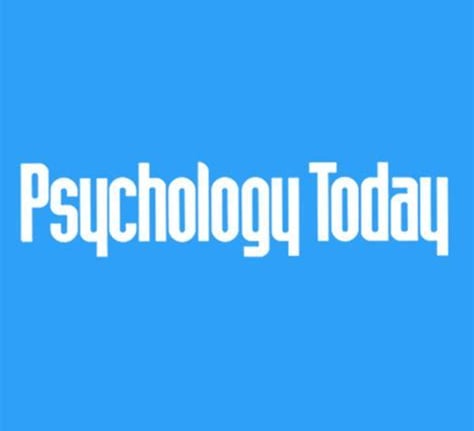 a blue and white logo with the words psychology today