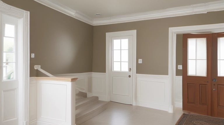 a room with a staircase and a staircase