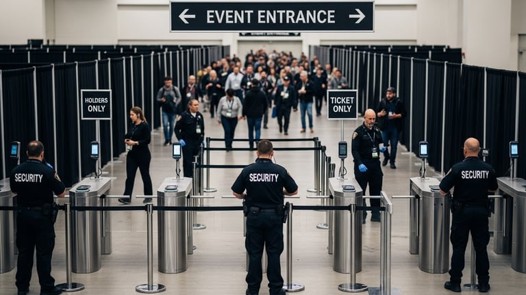 Equipo de seguridad gestionando el acceso en un evento empresarial en Cataluña