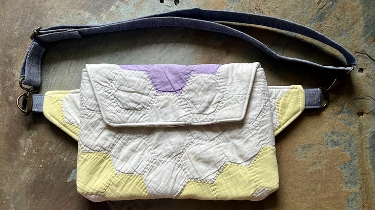 Adorable Haralson crossbody bumbag from vintage grandmother's flower garden quilt