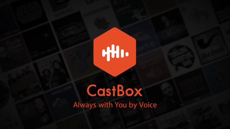 Castbox logo with the Castbox word following "Always with You by Voice"