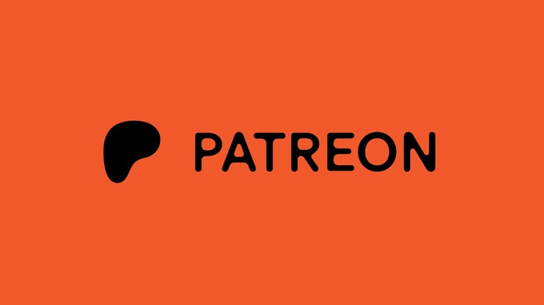 Patreon Logo and the word Patreon on an orange background
