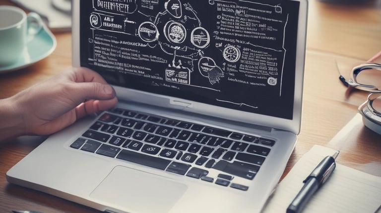 A computer screen displaying analytics dashboards with various charts, including a line graph on the left and a cohort analysis table on the right. The table is populated with different shades of blue, indicating varying levels of user activity over several weeks. Text labels and numbers detail user retention statistics.