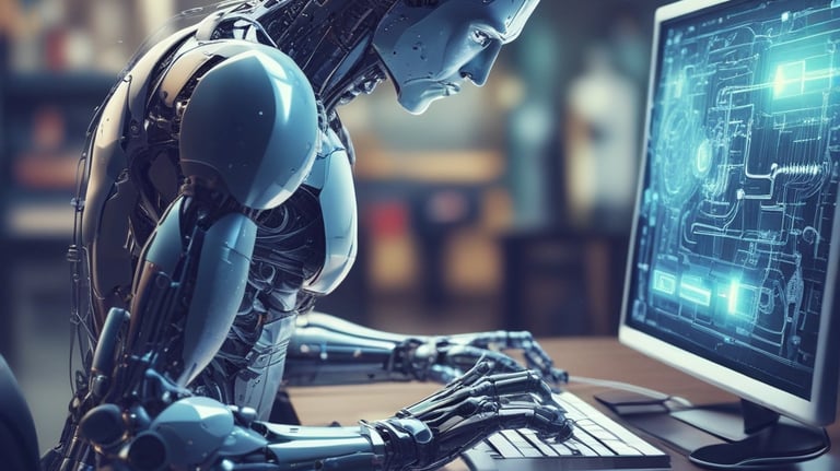 An abstract, pastel-colored, 3D-rendered representation of data analysis and search engine optimization (SEO). The image features a computer interface with various analytics symbols, including a magnifying glass, bar charts, pie charts, and a search bar with the text 'SEO'. Surrounding the interface are different objects such as a potted plant, a cup with a saucer, and a megaphone, all placed on a light green background.