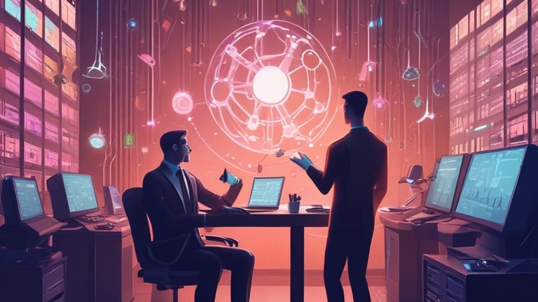A computer screen displaying a data analytics dashboard with graphs and charts. A blue line graph shows fluctuations in data over time, and a section highlights the number of page views. A pie chart is partially visible, indicating a breakdown of different data elements.