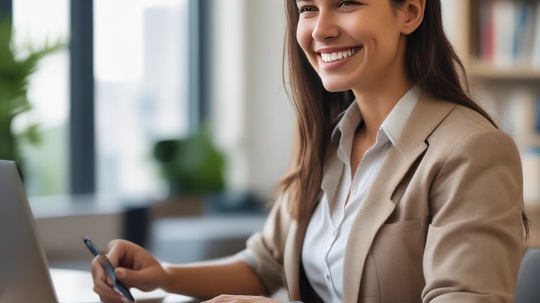 A close-up of a recruitment consultant reviewing resumes on a laptop.