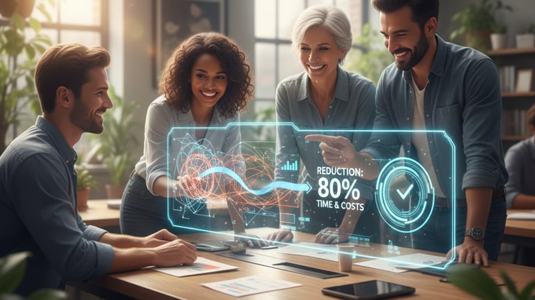 a group of people working with AI to save Time and Money
