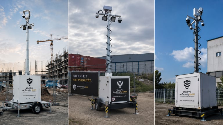 Mobiler Überwachungsturm von WachPro Security GmbH zur Videoüberwachung einer Baustelle