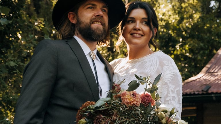 Wedding couple candid moment walking together outdoor
