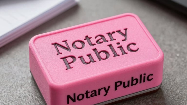 A close-up of hands stamping official documents with a notary seal.