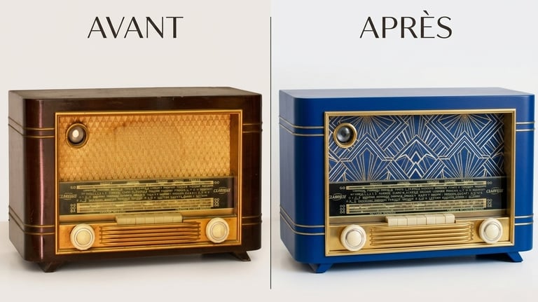 Poste radio ancien relooké et transformé en enceinte bluetooth