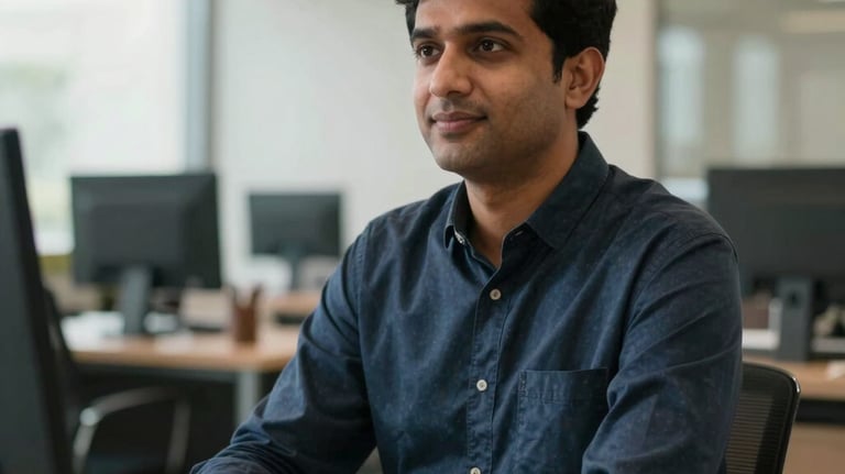 A high-quality photo of a professional academic consultant in a modern office in Mayar, South Asian / Pakistani setting, natural lighting, looking approachable and confident.