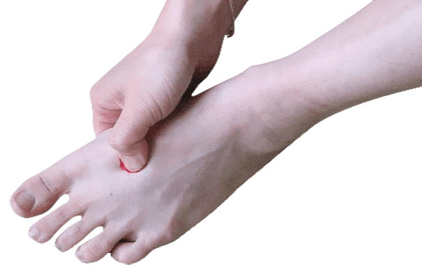 Acupressure on acupuncture point Liver 3.
