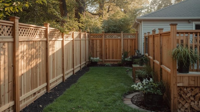 Wood privacy fence installation enclosing a backyard lawn in Western New York