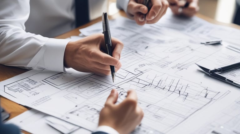 A curved facade covered in white latticework