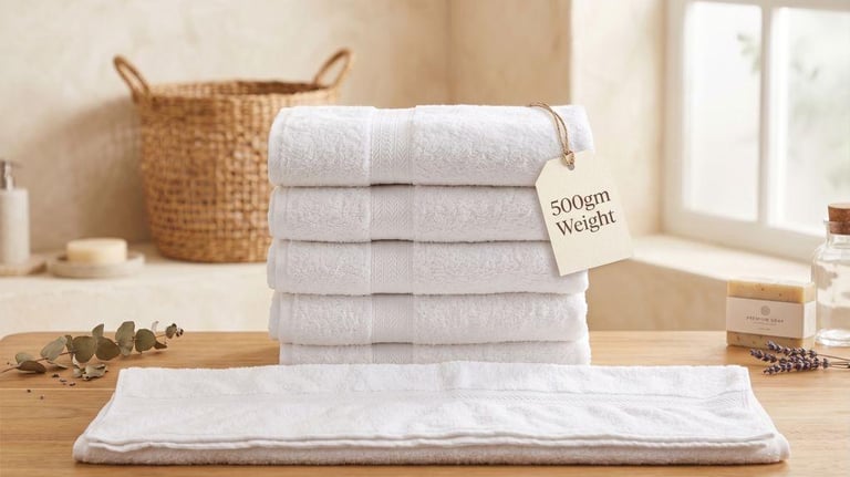 "Durable 500 GSM white cotton hotel towel, high-quality bulk supply for hotels and resorts."