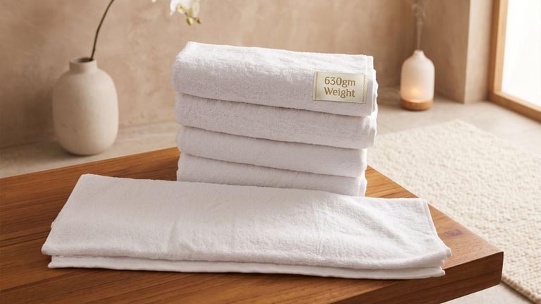 "Premium 630 GSM hotel white towel, ultra-absorbent luxury towel for wholesale hospitality use."