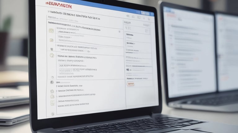 A focused professional reviewing job listings on a laptop in a cozy home office.