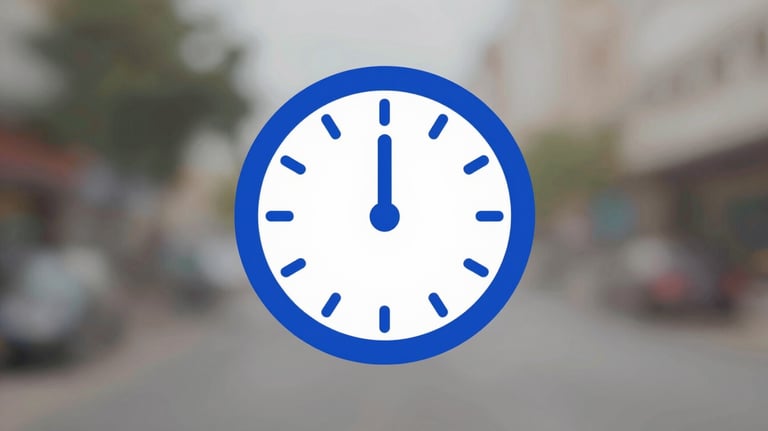 Minimalist clock icon in Royal Blue (#005EB8), with a clean and modern design style.