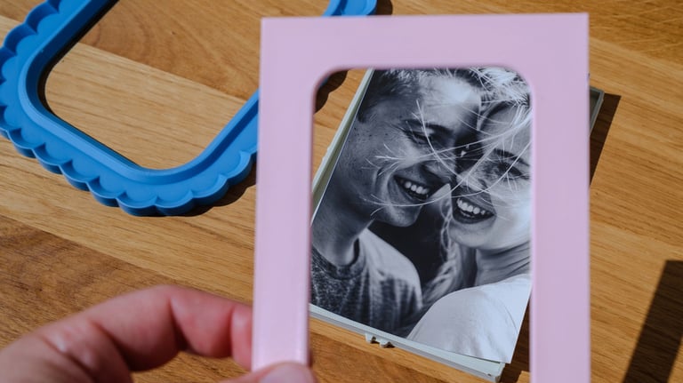     KOIJOY 3D printed frames displayed on a desk in a minimal interior setting