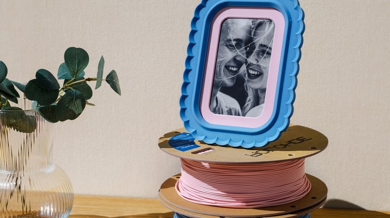     Home interior featuring KOIJOY frames and 3D printing elements like filament spool