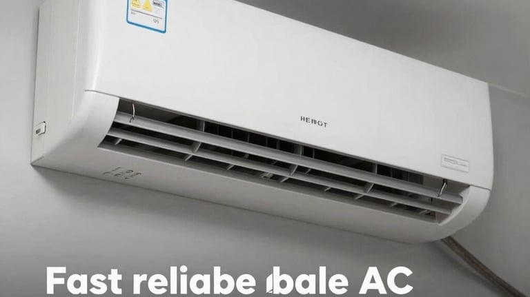 Technician repairing a modern air conditioning unit on a sunny day.