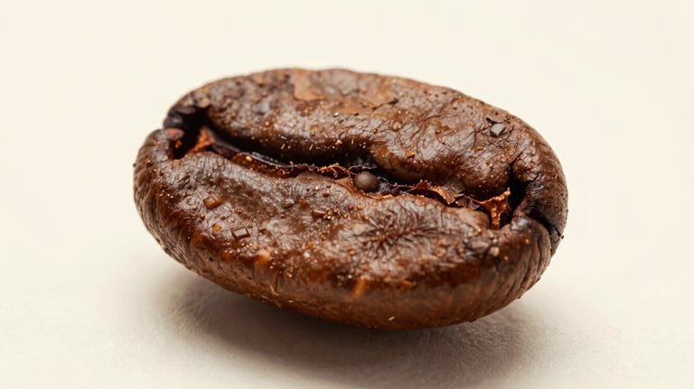 Macro photography of light-roasted specialty beans showcasing the natural center cut and texture. Shot on a clean cream-colored background.