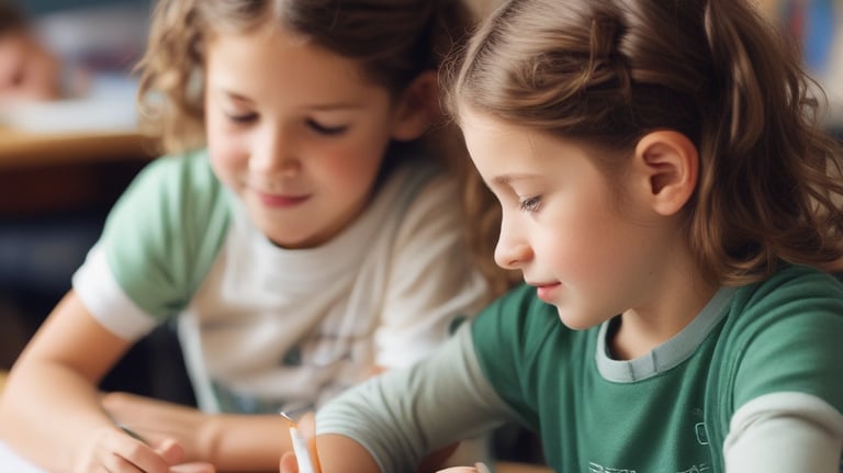 Small group of children engaged in a focused learning session with a therapist.