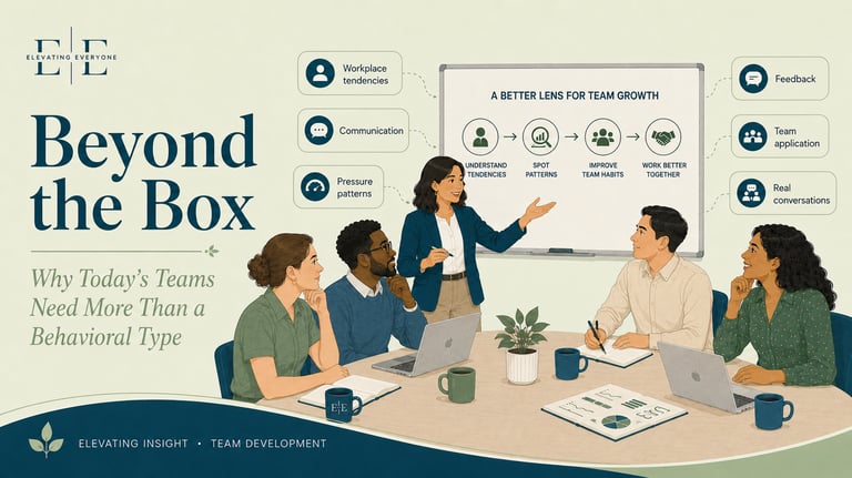 Illustrated workplace workshop showing team development through better communication and behavioral insight.