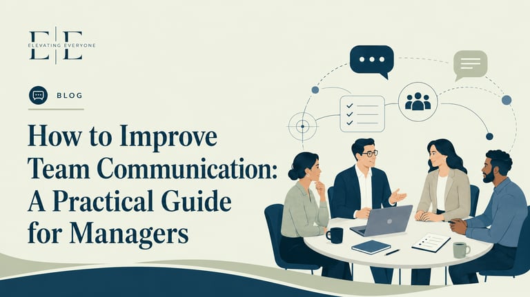 Diverse professional group discussing how to improve team communication in a modern office setting.