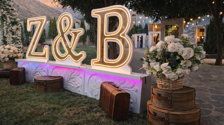 Letras iluminadas para eventos fabricadas a medida, estructura decorativa con iluminación integrada 