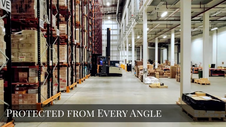 Low-intensity LED lighting system with UV protection in dark spirits storage warehouse