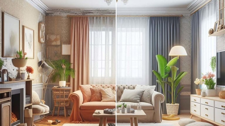 Photo de salon d'intérieur (avant & après une prestation de homestaging)