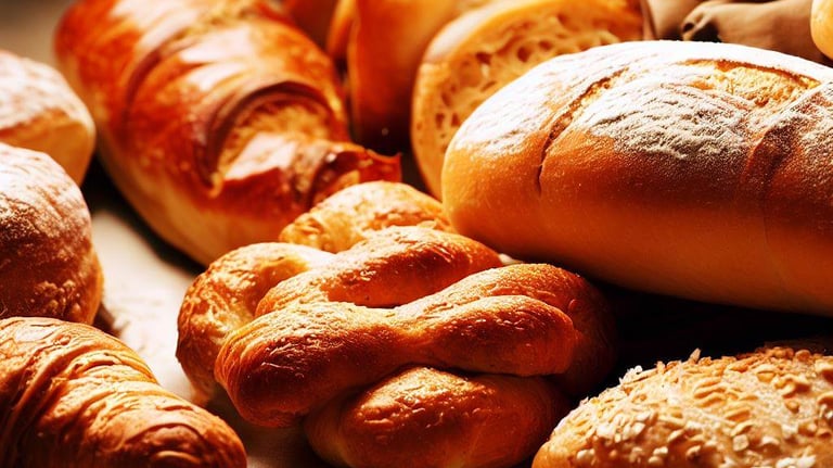 a bunch of breaded bread rolls on a table