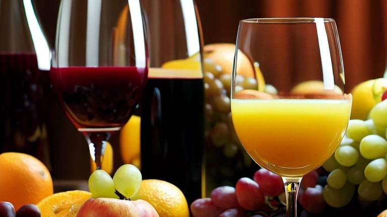 a table with fruit and wine glasses on it