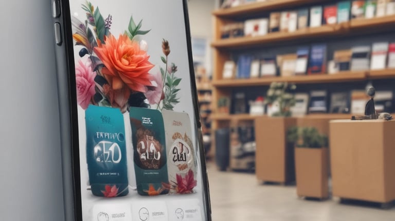 A spacious audio equipment showroom featuring a variety of high-end sound systems. Several tall speakers are aligned against the walls, displaying sleek wooden and metallic finishes. Electronics such as amplifiers and receivers are arranged on modern glass shelves, and a large, plush brown rug covers the floor. A sign on the left side suggests a focus on luxury electronics.